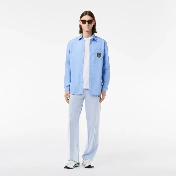Button Down Shirts Men Lacoste Men039s Logo Badge Striped Shirt Blue White E7b