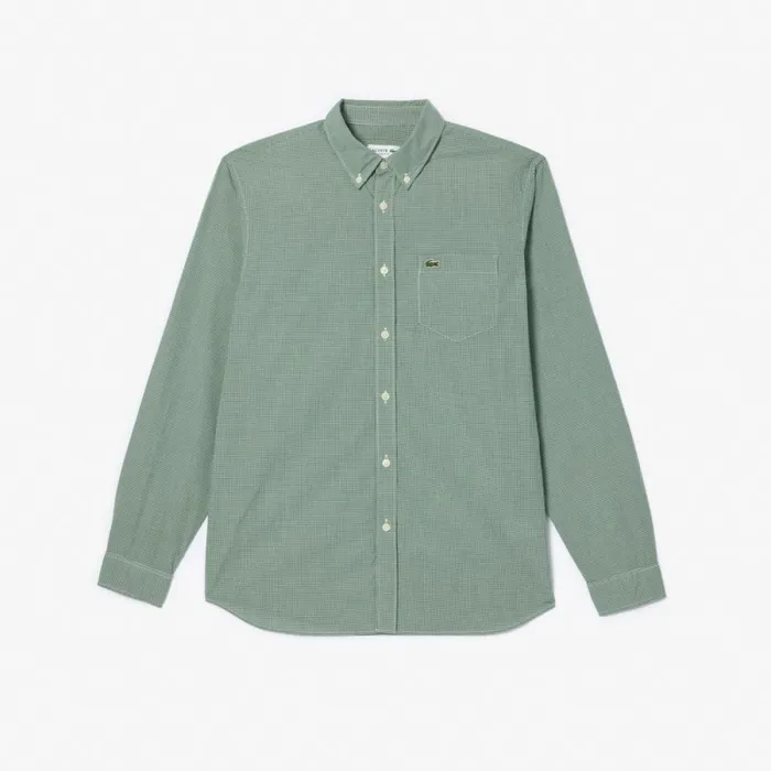 Button Down Shirts Men Lacoste Men039s Regular Fit Gingham Poplin Shirt White Green 737