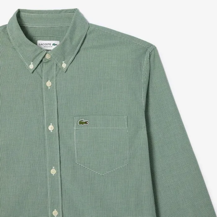 Button Down Shirts Men Lacoste Men039s Regular Fit Gingham Poplin Shirt White Green 737