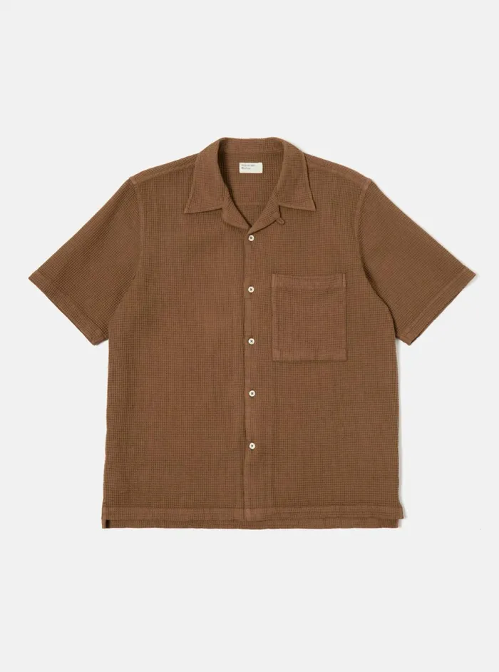 Camp Shirt In Brown Japanese Waffle Men Universal Works Shirts