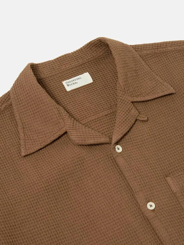 Camp Shirt In Brown Japanese Waffle Men Universal Works Shirts
