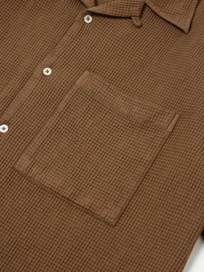 Camp Shirt In Brown Japanese Waffle Men Universal Works Shirts