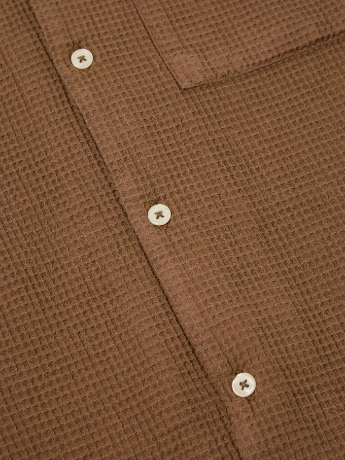 Camp Shirt In Brown Japanese Waffle Men Universal Works Shirts