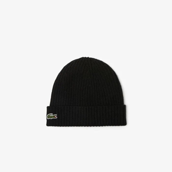 Caps and Hats MenWomen Lacoste Ribbed Wool Hat Black 031