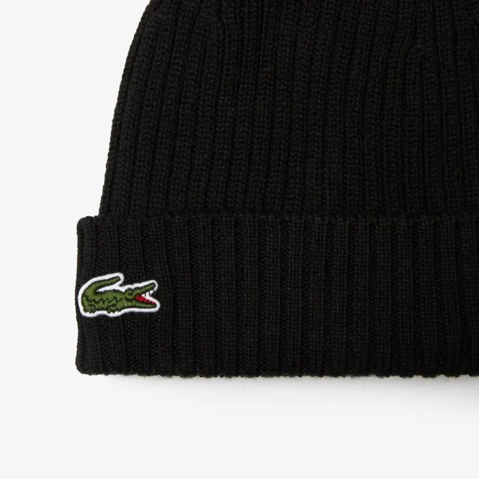 Caps and Hats MenWomen Lacoste Ribbed Wool Hat Black 031