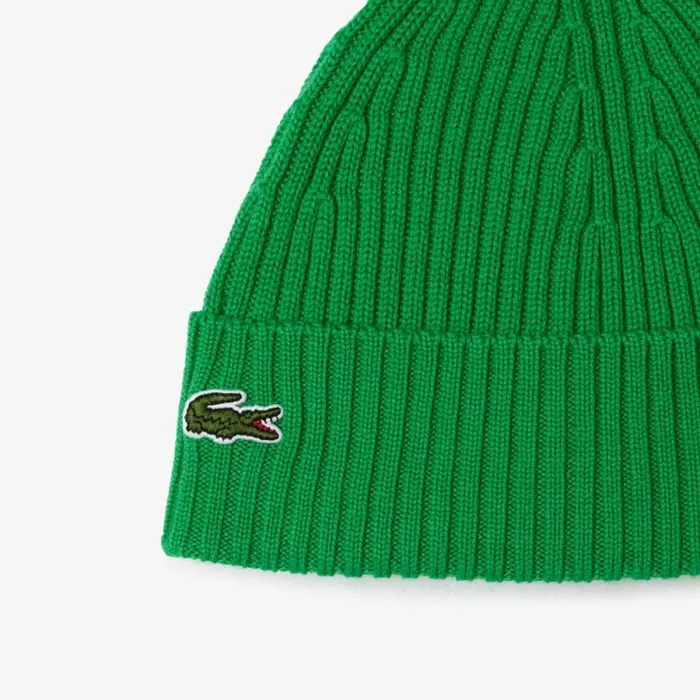 Caps and Hats MenWomen Lacoste Ribbed Wool Hat Green Siw