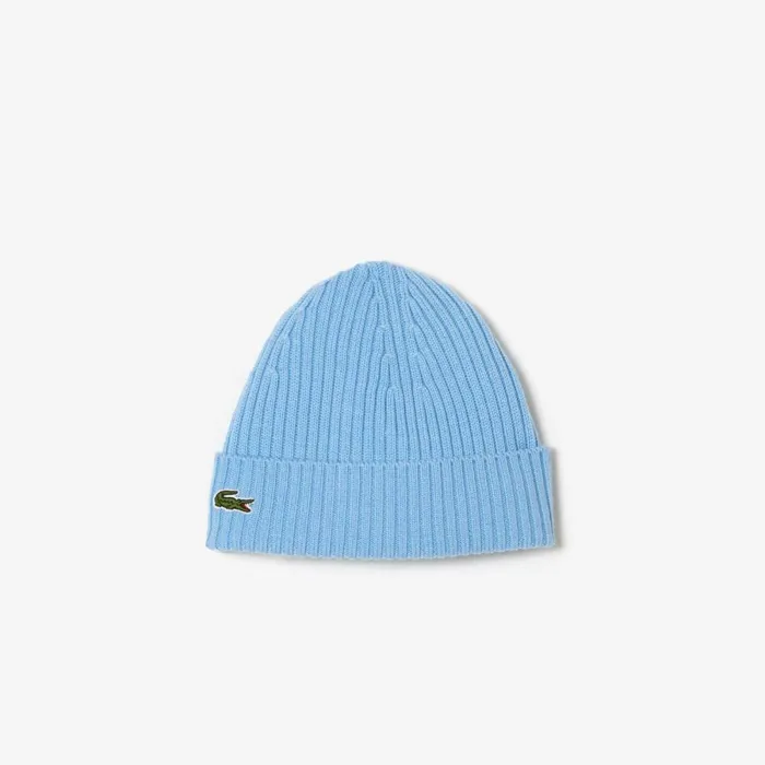 Caps and Hats MenWomen Lacoste Ribbed Wool Hat Pastel Blue Hbp