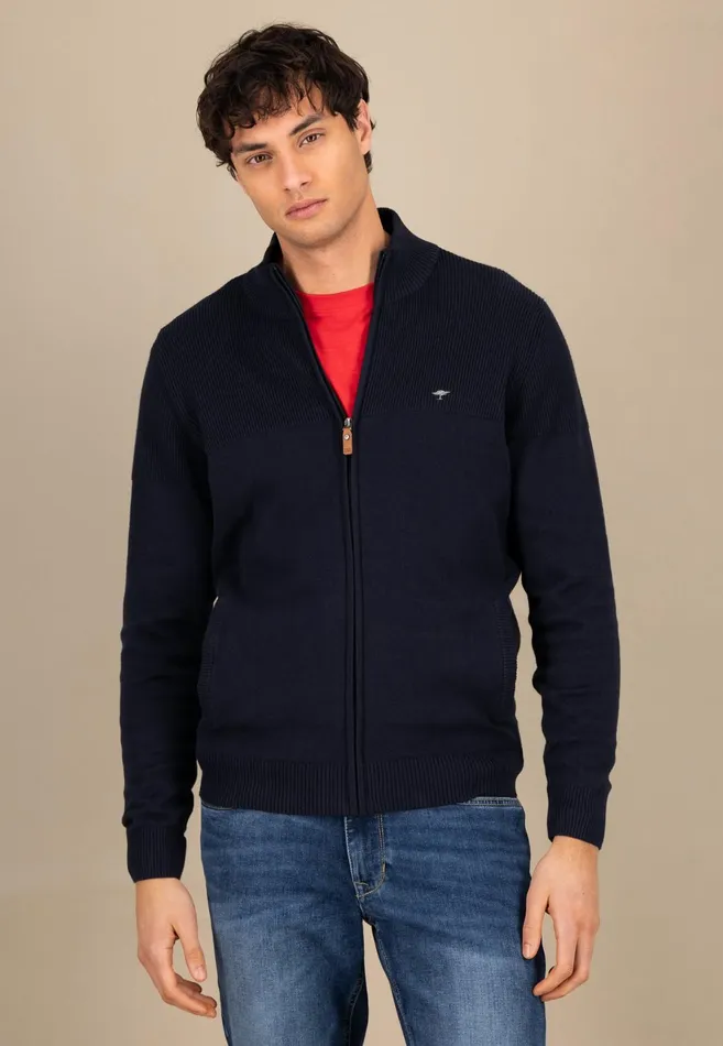 Cardigan Men FYNCHHATTON Parting Jacket Made Of 100 Cotton With Elbow Patches Navypoppy Red Cardigan Men FYNCHHATTON Parting Jacket Made Of 100 Cotton With Elbow Patches Navypoppy Red