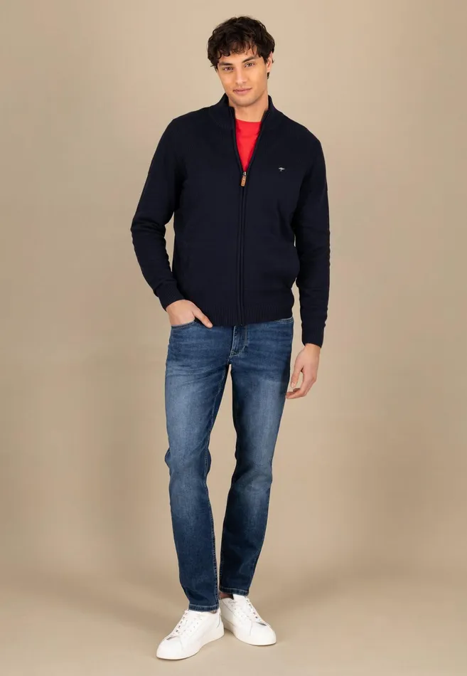Cardigan Men FYNCHHATTON Parting Jacket Made Of 100 Cotton With Elbow Patches Navypoppy Red