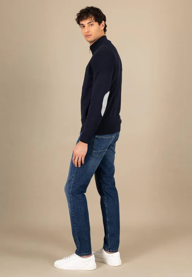 Cardigan Men FYNCHHATTON Parting Jacket Made Of 100 Cotton With Elbow Patches Navypoppy Red