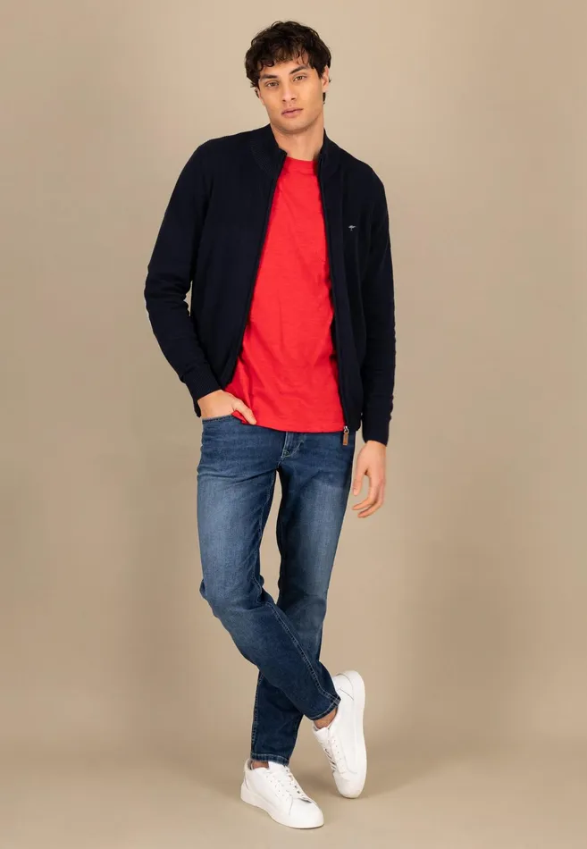 Cardigan Men FYNCHHATTON Parting Jacket Made Of 100 Cotton With Elbow Patches Navypoppy Red