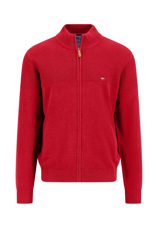 Cardigan Men FYNCHHATTON Parting Jacket Made Of 100 Cotton With Elbow Patches Navypoppy Red