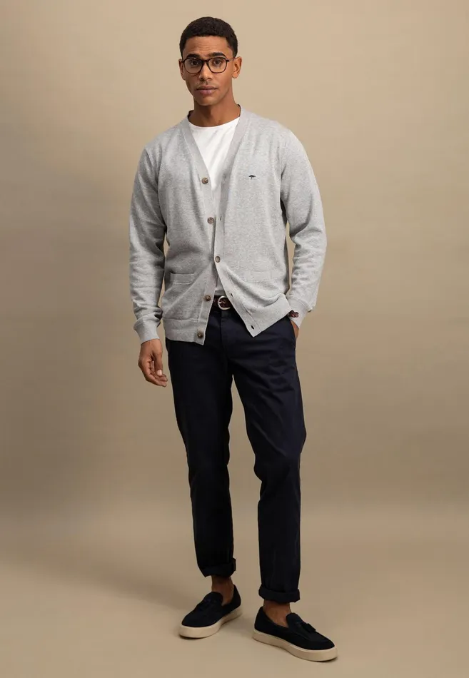 Cardigan Men FYNCHHATTON Parting Jacket Made Of Soft Cotton With A Button Closure Silvernavysummer Breeze