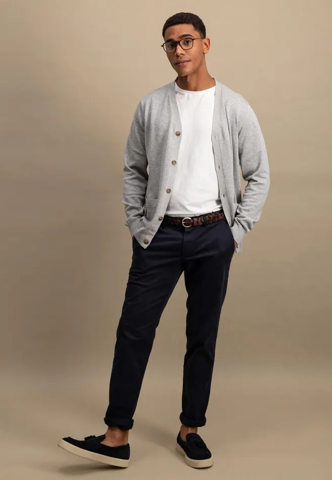 Cardigan Men FYNCHHATTON Parting Jacket Made Of Soft Cotton With A Button Closure Silvernavysummer Breeze