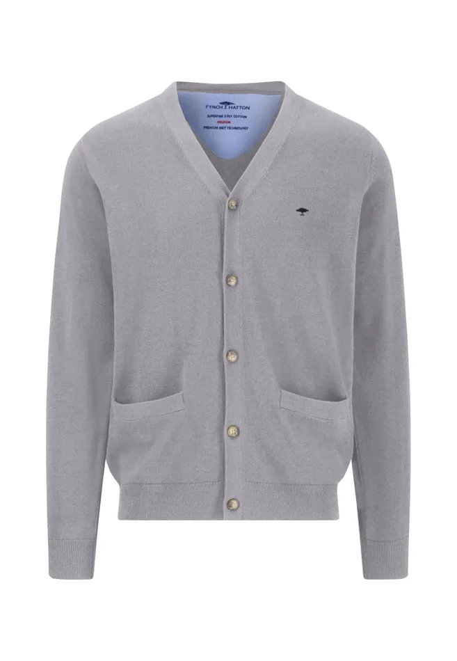 Cardigan Men FYNCHHATTON Parting Jacket Made Of Soft Cotton With A Button Closure Silvernavysummer Breeze