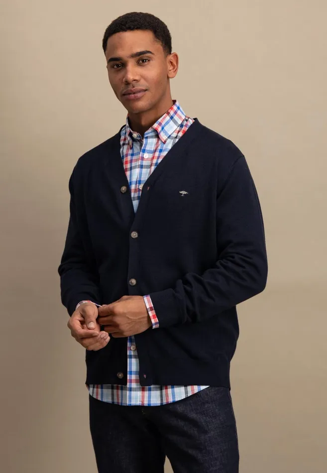 Cardigan Men FYNCHHATTON Parting Jacket Made Of Soft Cotton With A Button Closure Silvernavysummer Breeze