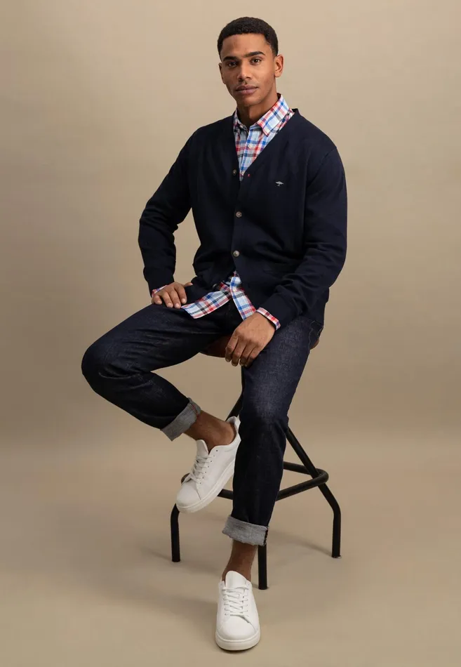 Cardigan Men FYNCHHATTON Parting Jacket Made Of Soft Cotton With A Button Closure Silvernavysummer Breeze