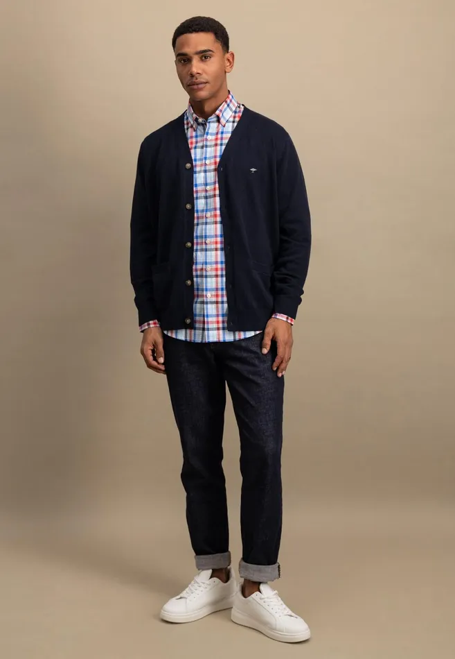 Cardigan Men FYNCHHATTON Parting Jacket Made Of Soft Cotton With A Button Closure Silvernavysummer Breeze