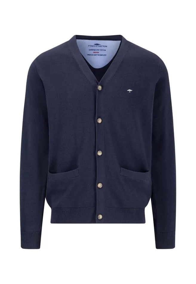 Cardigan Men FYNCHHATTON Parting Jacket Made Of Soft Cotton With A Button Closure Silvernavysummer Breeze