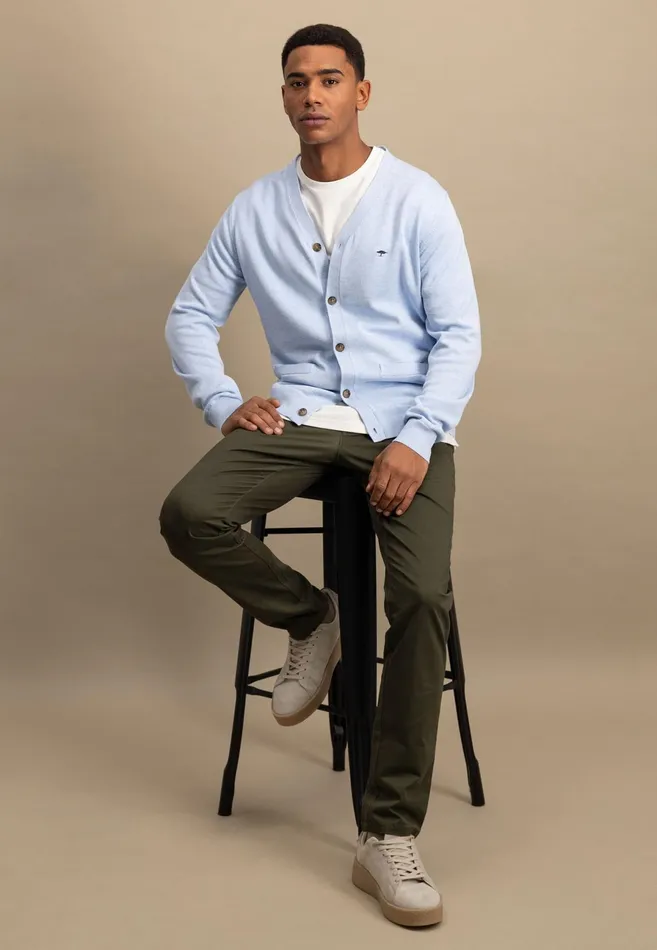 Cardigan Men FYNCHHATTON Parting Jacket Made Of Soft Cotton With A Button Closure Silvernavysummer Breeze
