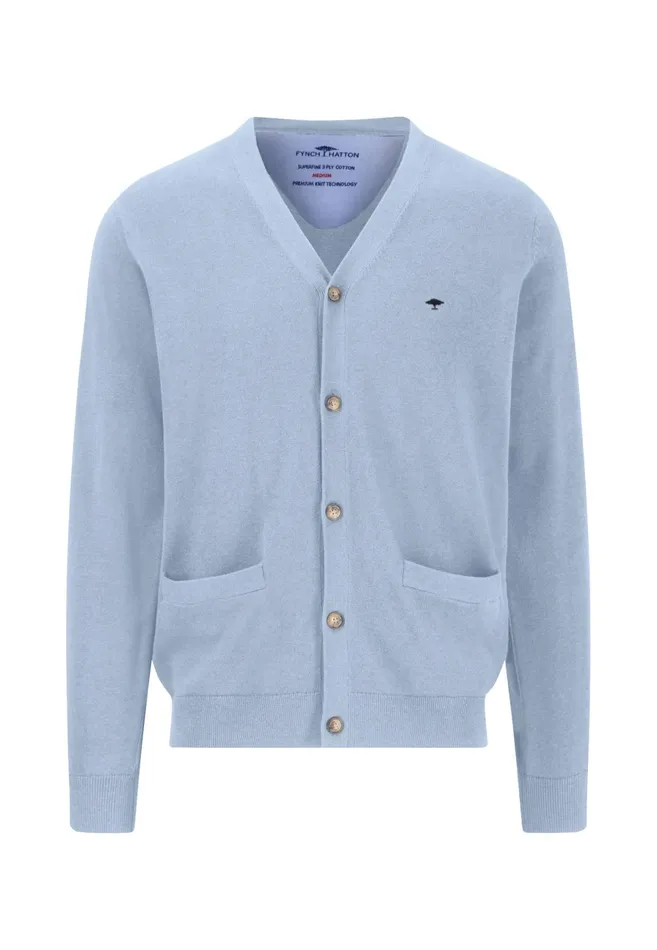 Cardigan Men FYNCHHATTON Parting Jacket Made Of Soft Cotton With A Button Closure Silvernavysummer Breeze