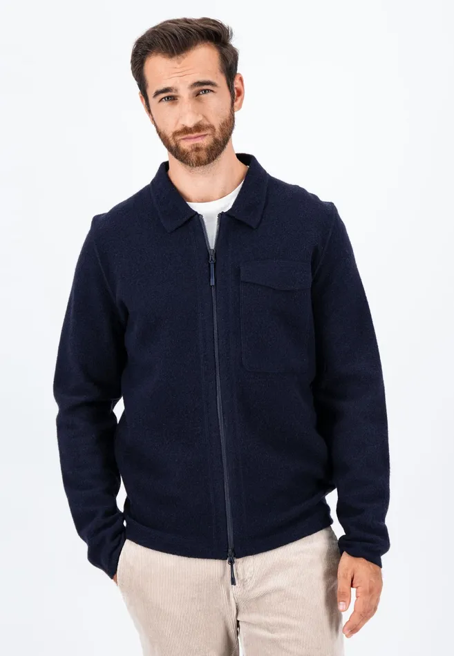 Cardigan Men FYNCHHATTON Parting Jacket Made Of Wool With Breast Pocket Navy