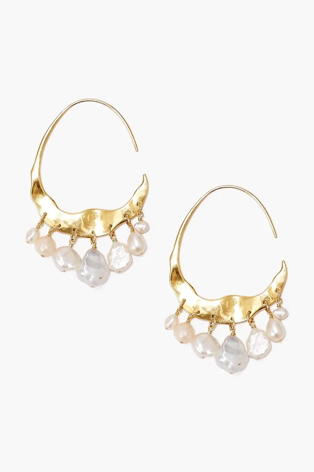Chan Luu Earrings Crescent White Pearl And Gold Hoop Earrings 8211 Women
