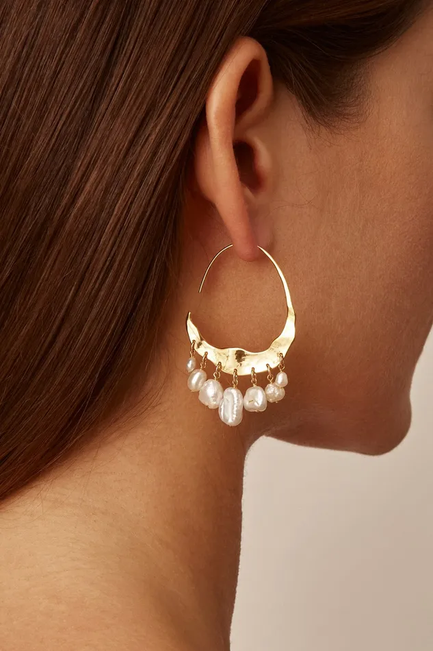 Chan Luu Earrings Crescent White Pearl And Gold Hoop Earrings 8211 Women