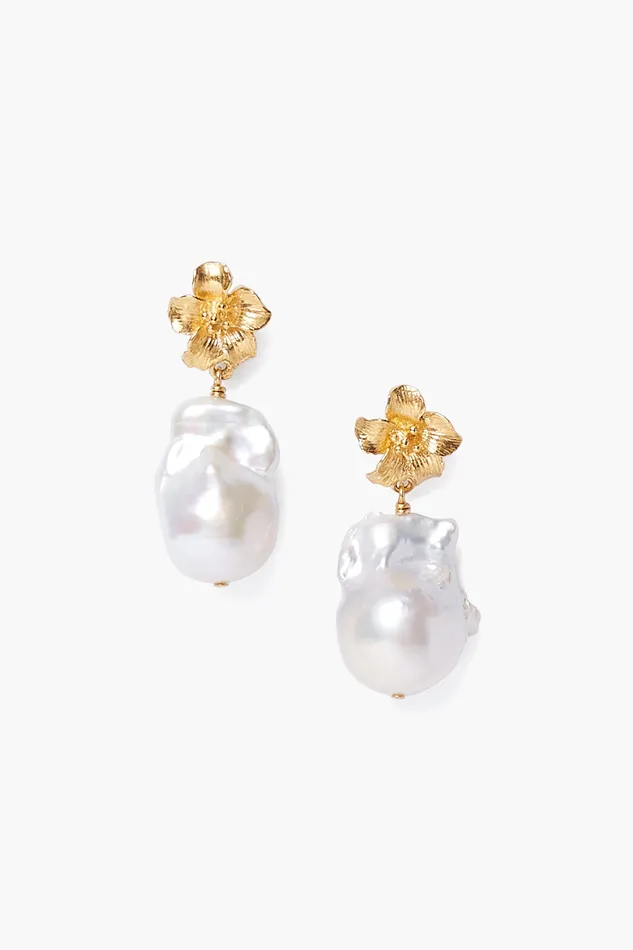 Chan Luu Earrings Gold Hibiscus Pearl Drop Earrings 8211 Women