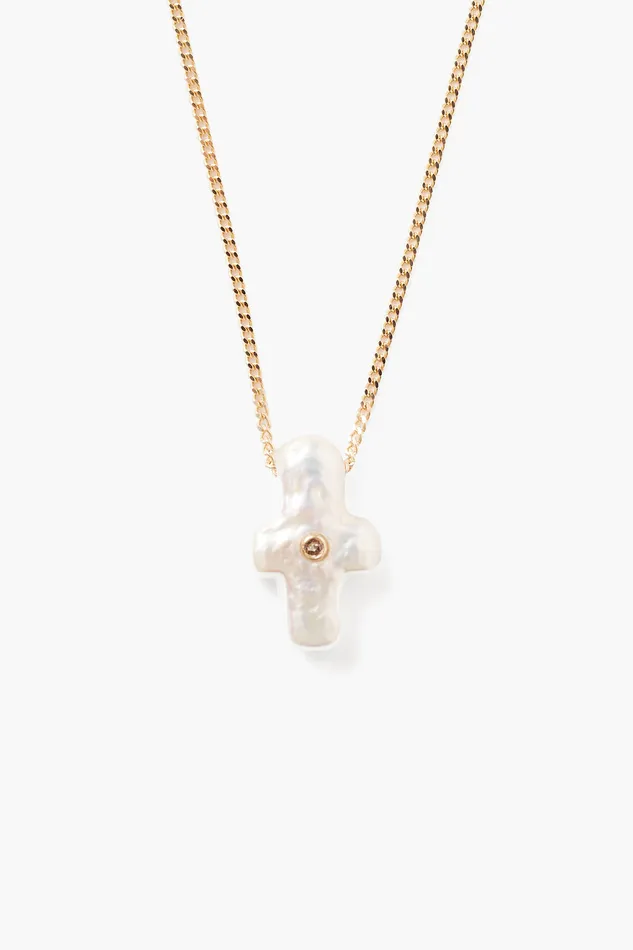 Chan Luu Necklaces 14k Gold and Pearl Playa Cross Necklace 8211 Women