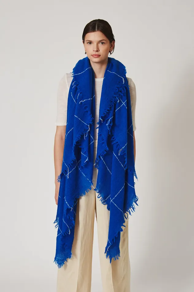 Chan Luu Scarves 100 Cashmere Scarf Estate Blue Windowpane 8211 Women