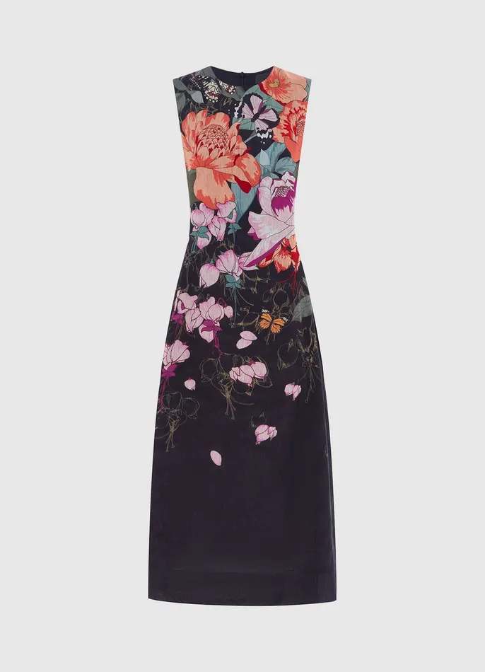 Cleo Sleeveless Midi Dress 8211 Lush Print in Black Women Dresses and Jumpsuits LEO LIN