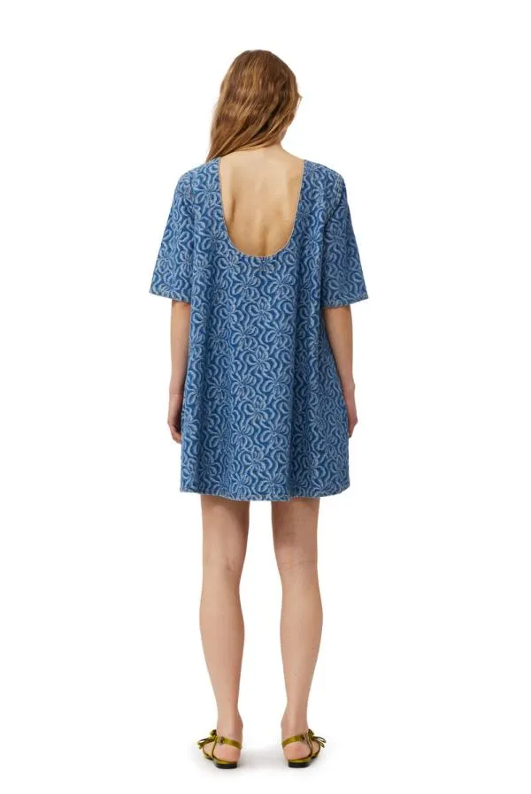 Clothing GANNI CoOrds Blue Jacquard Denim Aline Mini Dress Mid Blue Stone