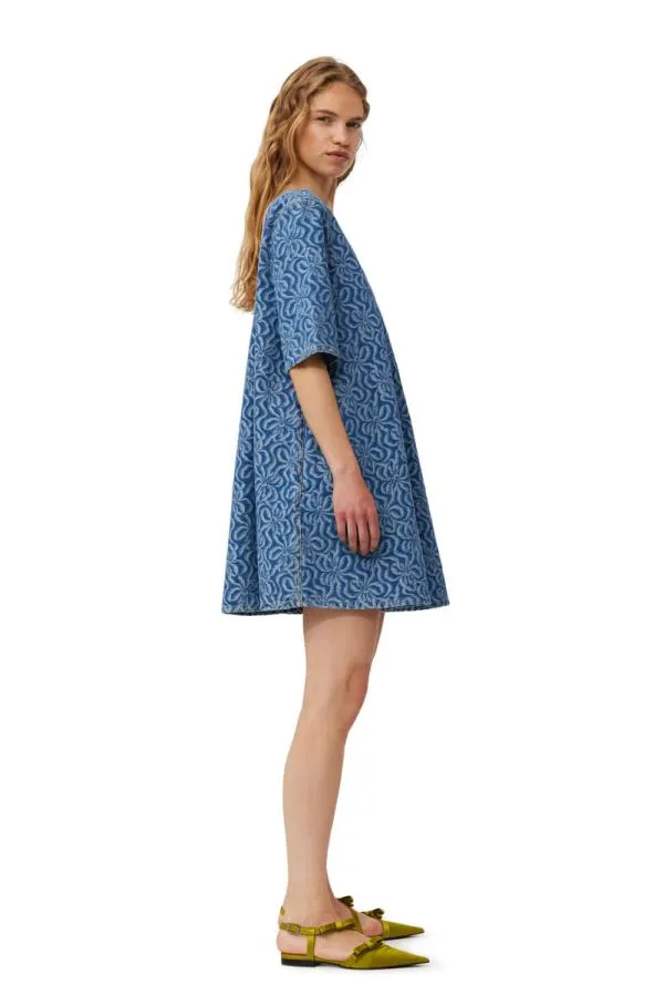 Clothing GANNI CoOrds Blue Jacquard Denim Aline Mini Dress Mid Blue Stone