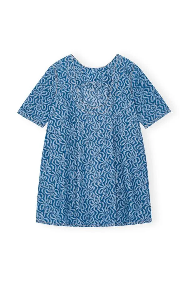 Clothing GANNI CoOrds Blue Jacquard Denim Aline Mini Dress Mid Blue Stone