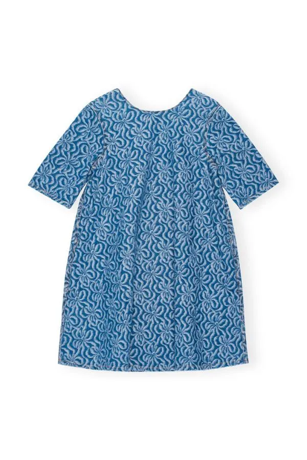 Clothing GANNI CoOrds Blue Jacquard Denim Aline Mini Dress Mid Blue Stone