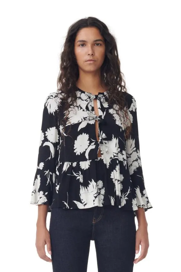 Clothing GANNI CoOrds Printed Crepe Peplum Blouse Black