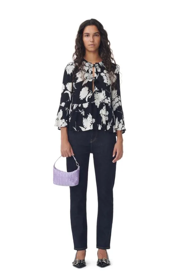 Clothing GANNI CoOrds Printed Crepe Peplum Blouse Black