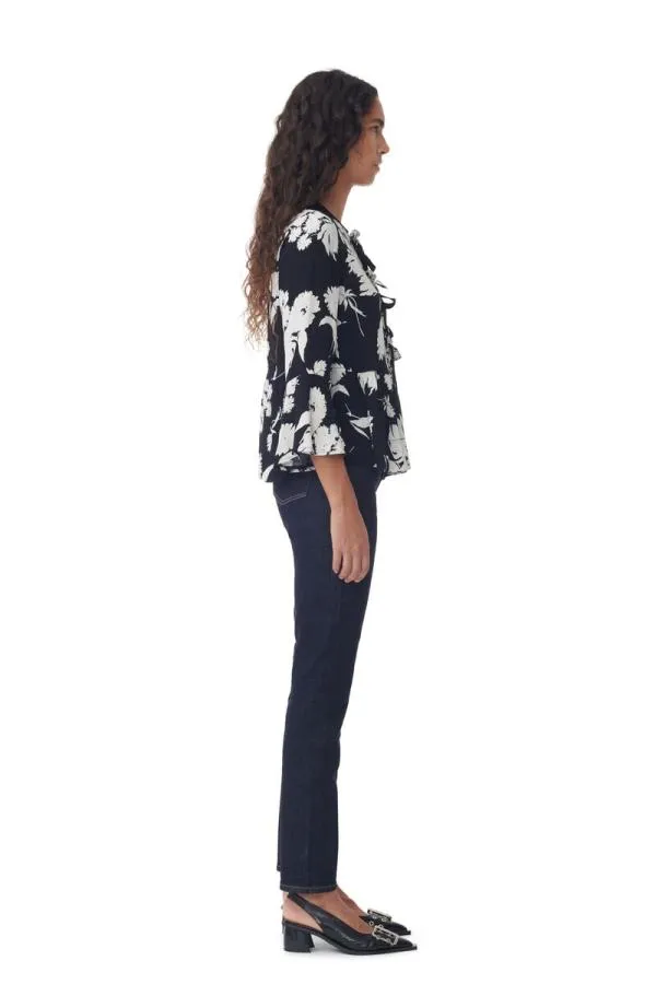 Clothing GANNI CoOrds Printed Crepe Peplum Blouse Black