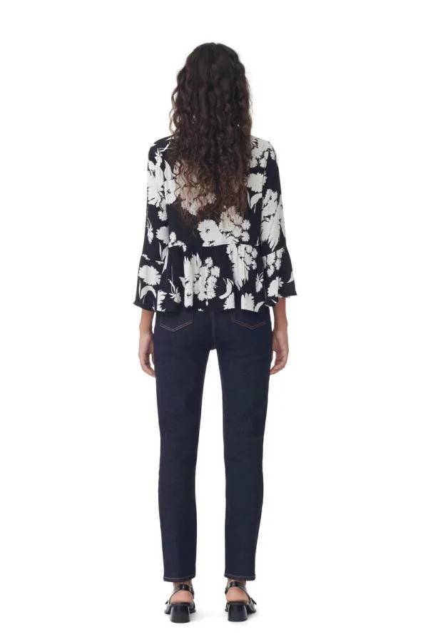 Clothing GANNI CoOrds Printed Crepe Peplum Blouse Black