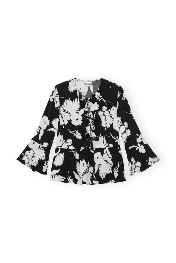Clothing GANNI CoOrds Printed Crepe Peplum Blouse Black