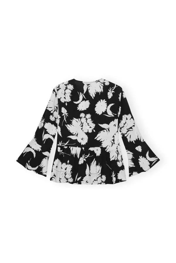 Clothing GANNI CoOrds Printed Crepe Peplum Blouse Black
