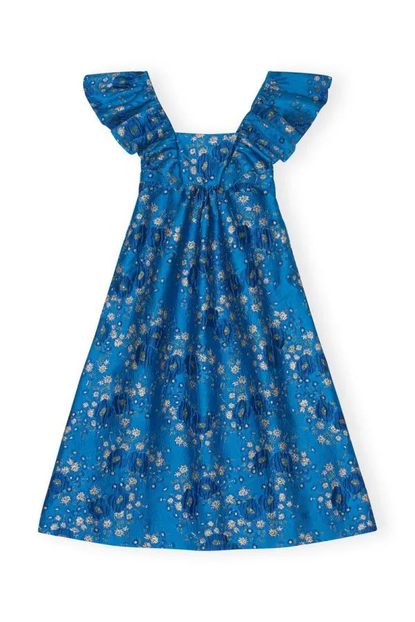 Clothing GANNI Dresses 3D Jacquard Ruffle Midi Dress Brilliant Blue Clothing GANNI Dresses 3D Jacquard Ruffle Midi Dress Brilliant Blue