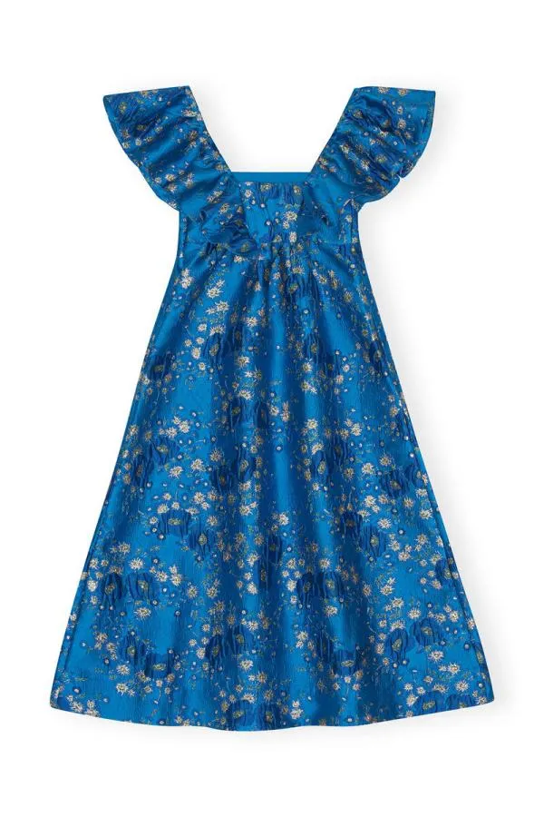 Clothing GANNI Dresses 3D Jacquard Ruffle Midi Dress Brilliant Blue Clothing GANNI Dresses 3D Jacquard Ruffle Midi Dress Brilliant Blue