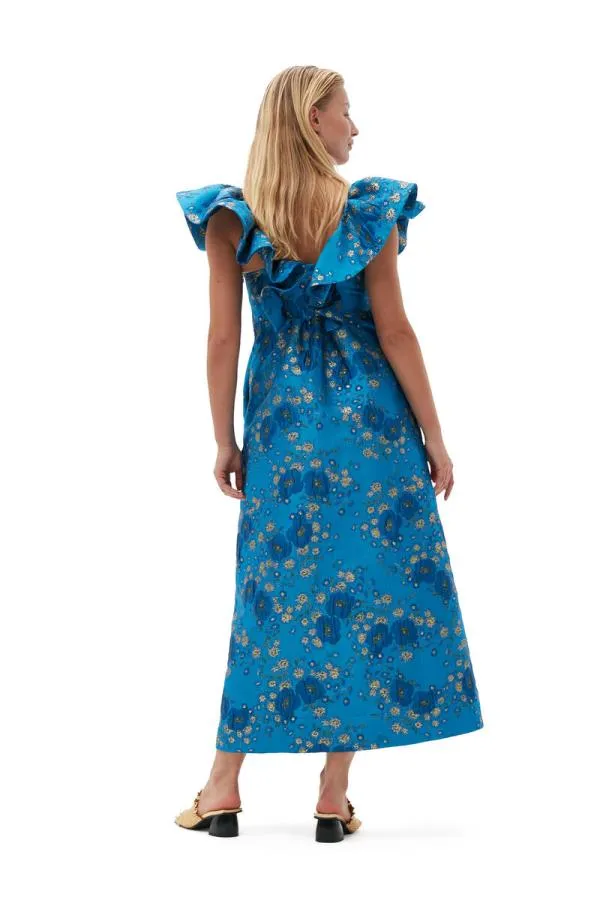 Clothing GANNI Dresses 3D Jacquard Ruffle Midi Dress Brilliant Blue Clothing GANNI Dresses 3D Jacquard Ruffle Midi Dress Brilliant Blue