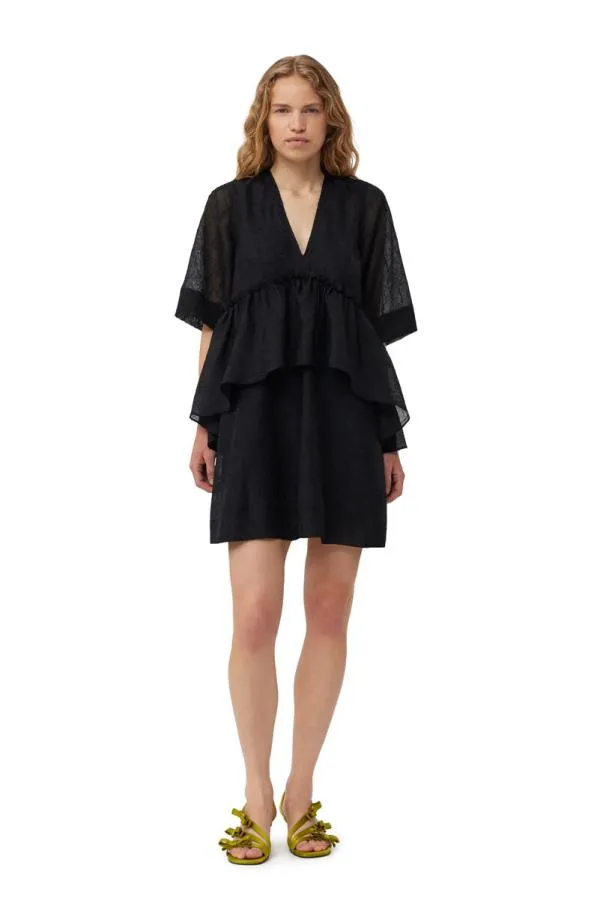 Clothing GANNI Dresses Black Crinkled Georgette Flounce Mini Dress Black