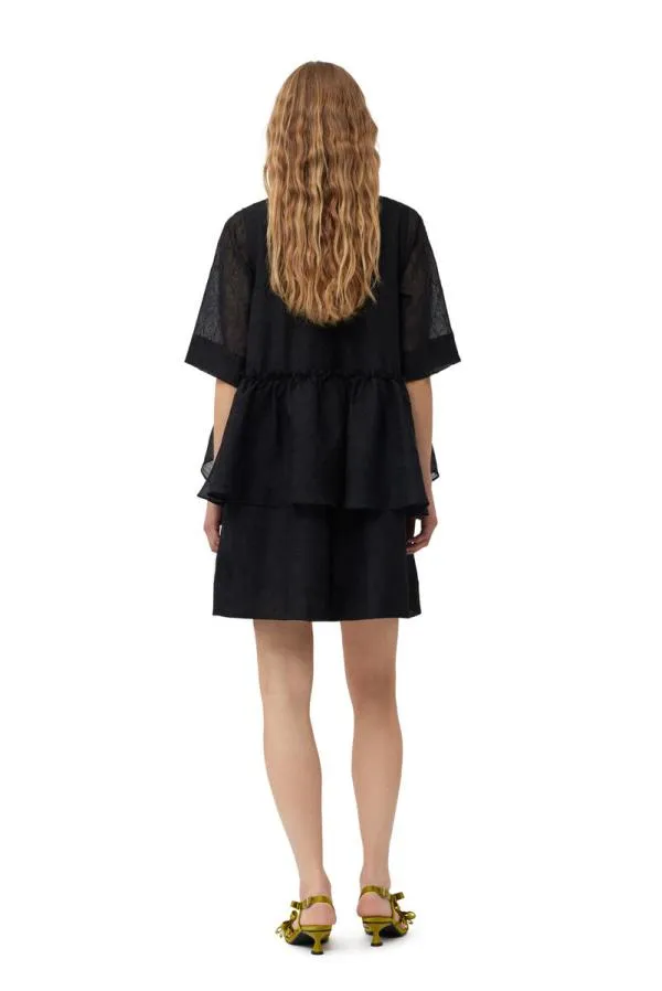 Clothing GANNI Dresses Black Crinkled Georgette Flounce Mini Dress Black Clothing GANNI Dresses Black Crinkled Georgette Flounce Mini Dress Black
