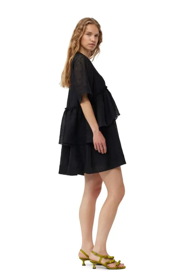 Clothing GANNI Dresses Black Crinkled Georgette Flounce Mini Dress Black Clothing GANNI Dresses Black Crinkled Georgette Flounce Mini Dress Black