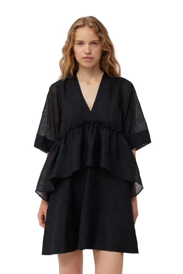 Clothing GANNI Dresses Black Crinkled Georgette Flounce Mini Dress Black Clothing GANNI Dresses Black Crinkled Georgette Flounce Mini Dress Black