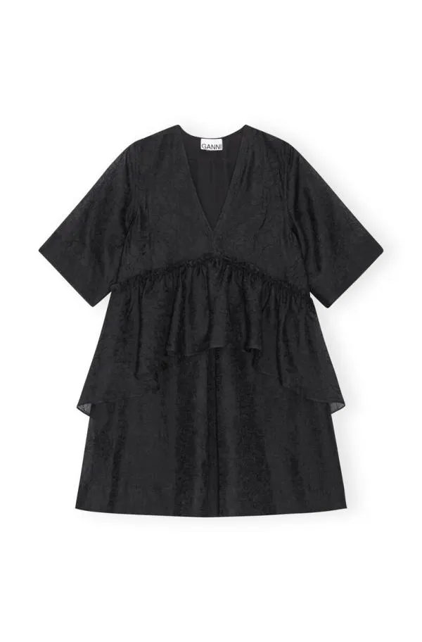 Clothing GANNI Dresses Black Crinkled Georgette Flounce Mini Dress Black Clothing GANNI Dresses Black Crinkled Georgette Flounce Mini Dress Black